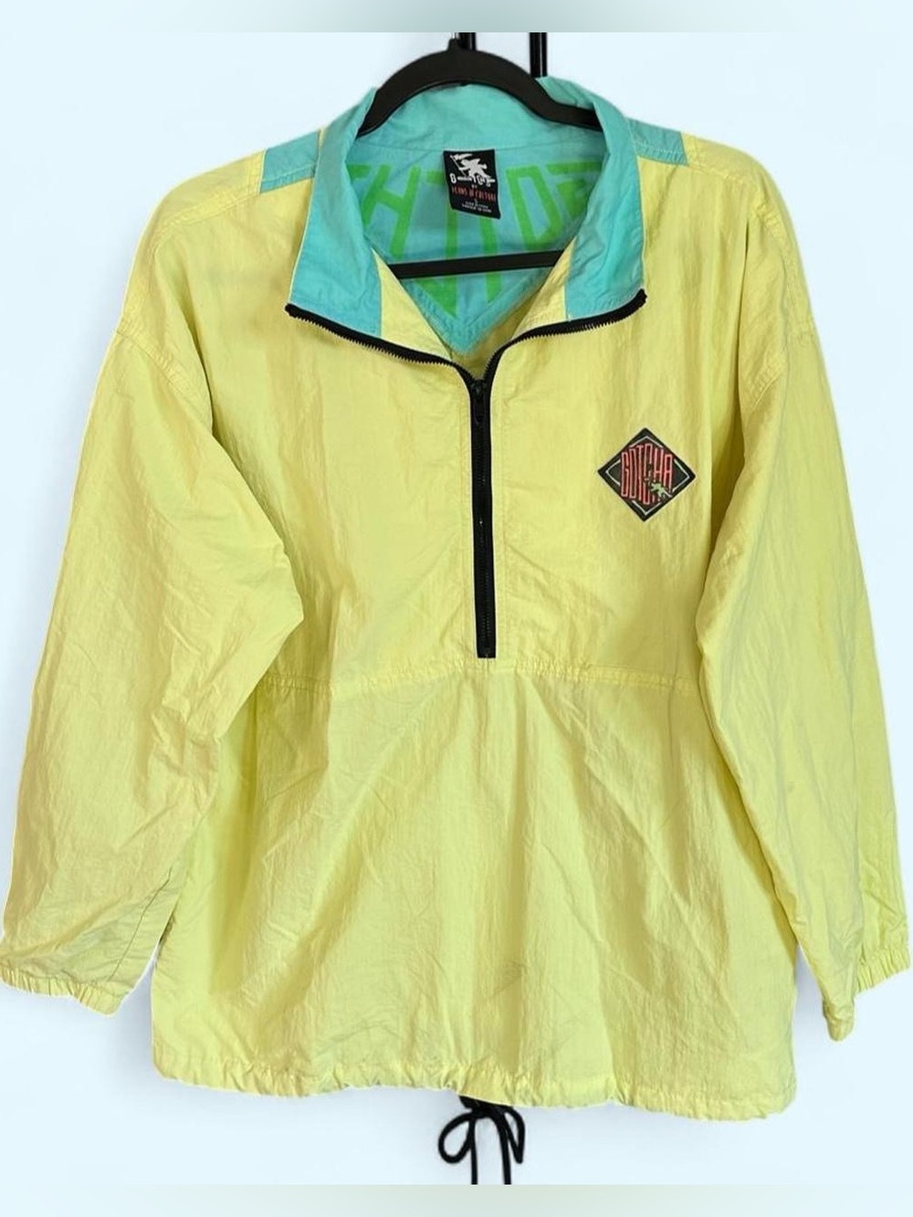 Vintage Retro Gotcha Neon Yellow Colorblock Windbreaker